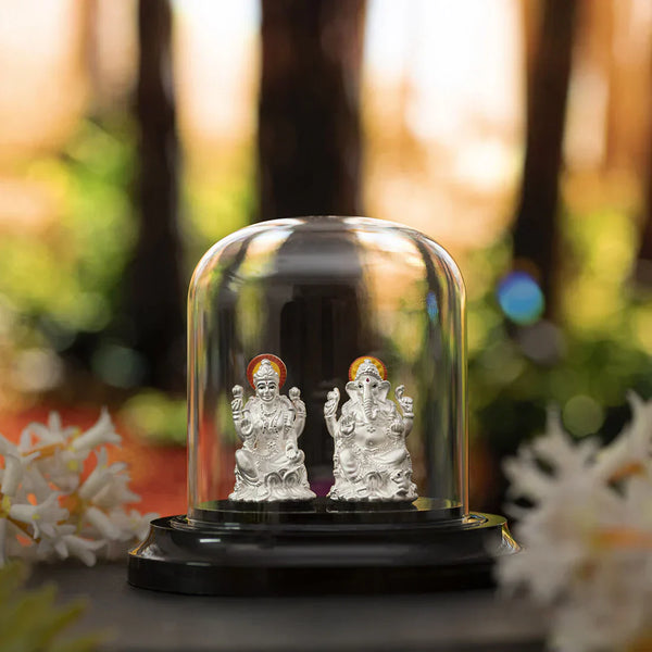 Silver Lakshmi and Ganesha Idol