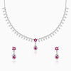 Silver Pink Flower Drop Solitaire Set